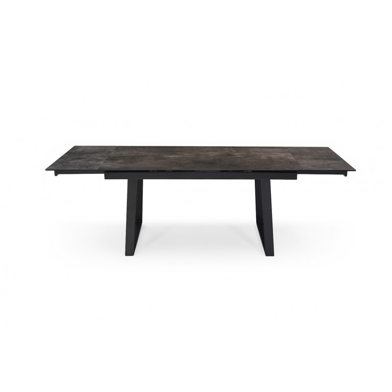 Table de repas extensible 160/240 cm céramique Espagnole gris vieilli mat et pieds luge métal noir - MAINE 02