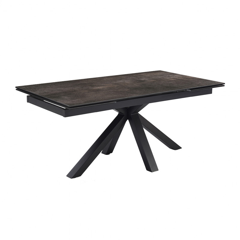 Table de repas extensible 160/240 cm céramique Espagnole gris vieilli mat et pied épais croisé en métal noir - MAINE 04