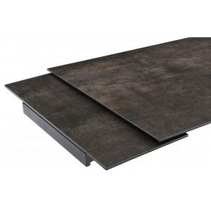 Table de repas extensible 160/240 cm céramique Espagnole gris vieilli mat et pied épais croisé en métal noir - MAINE 04