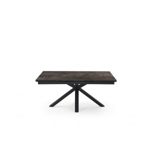 Table de repas extensible 160/240 cm céramique Espagnole gris vieilli mat et pied épais croisé en métal noir - MAINE 04