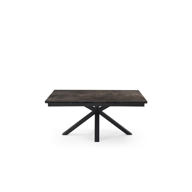 Table de repas extensible 160/240 cm céramique Espagnole gris vieilli mat et pied épais croisé en métal noir - MAINE 04