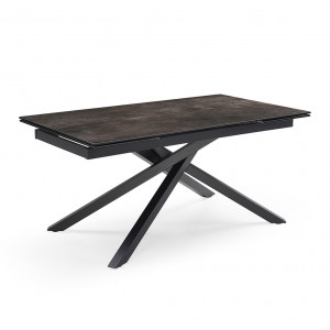 Table de repas extensible 160/240 cm céramique Espagnole gris vieilli mat et pied torsadé en métal noir - MAINE 05