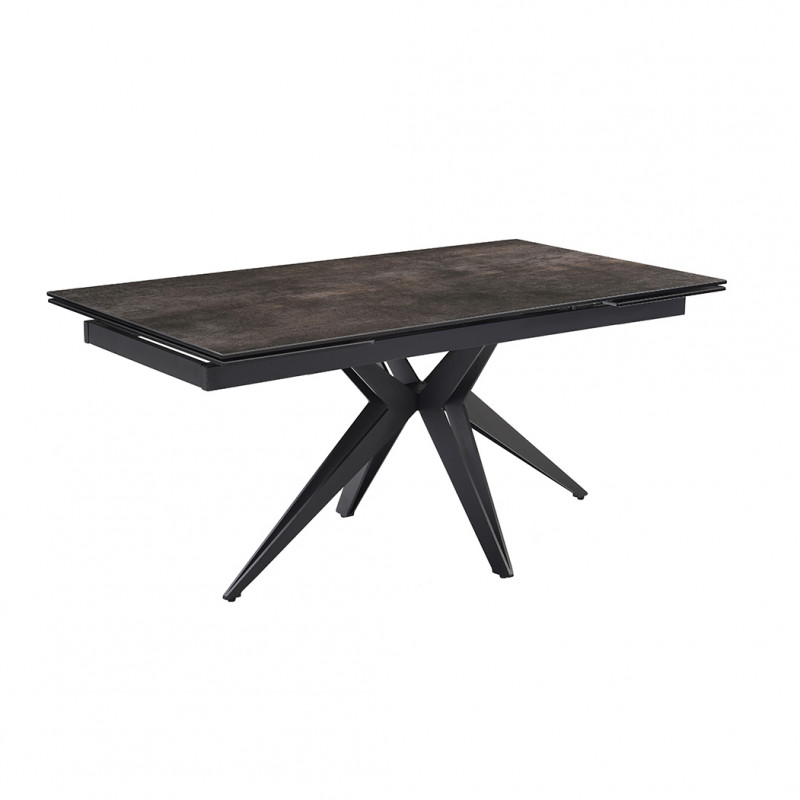 Table de repas extensible 160/240 cm céramique Espagnole gris vieilli mat et pied étoile en métal noir - MAINE 06