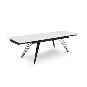 Table de repas extensible 160/240 cm céramique blanc marbré mat et pieds filaires inclinés métal noir - NEVADA 01