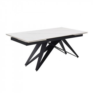 Table de repas extensible 160/240 cm céramique blanc marbré mat et pied géométrique luge métal noir - NEVADA 03