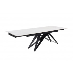 Table de repas extensible 160/240 cm céramique blanc marbré mat et pied géométrique luge métal noir - NEVADA 03