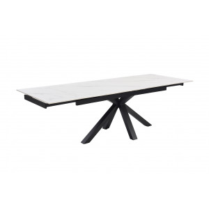 Table de repas extensible 160/240 cm céramique blanc marbré mat et pied épais croisé en métal noir - NEVADA 04