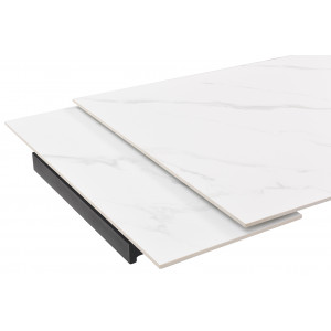 Table de repas extensible 160/240 cm céramique blanc marbré mat et pied épais croisé en métal noir - NEVADA 04