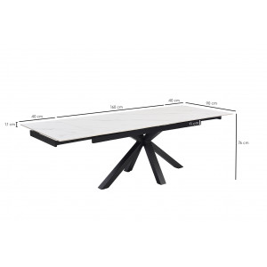 Table de repas extensible 160/240 cm céramique blanc marbré mat et pied épais croisé en métal noir - NEVADA 04