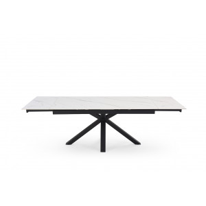 Table de repas extensible 160/240 cm céramique blanc marbré mat et pied épais croisé en métal noir - NEVADA 04