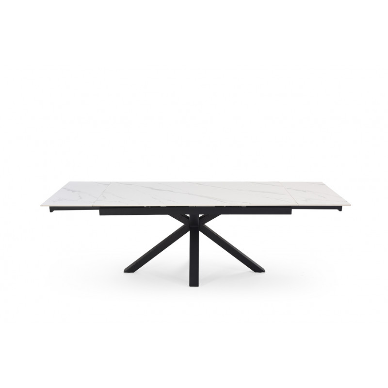 Table de repas extensible 160/240 cm céramique blanc marbré mat et pied épais croisé en métal noir - NEVADA 04