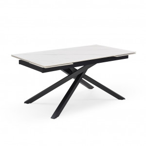 Table de repas extensible 160/240 cm céramique blanc marbré mat et pied torsadé en métal noir - NEVADA 05