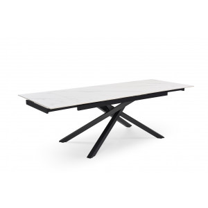 Table de repas extensible 160/240 cm céramique blanc marbré mat et pied torsadé en métal noir - NEVADA 05