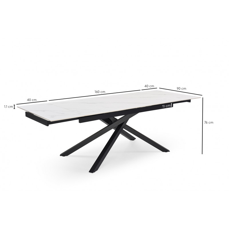 Table de repas extensible 160/240 cm céramique blanc marbré mat et pied torsadé en métal noir - NEVADA 05