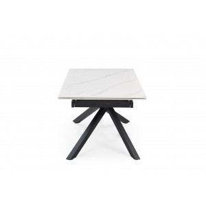 Table de repas extensible 160/240 cm céramique blanc marbré mat et pied torsadé en métal noir - NEVADA 05