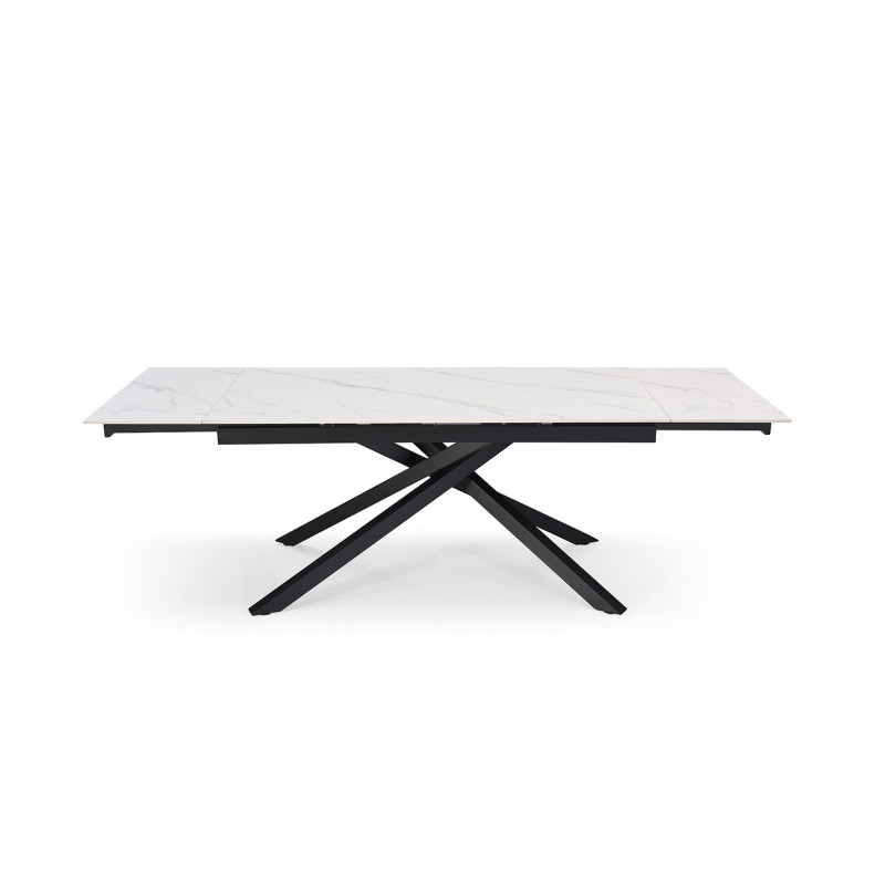 Table de repas extensible 160/240 cm céramique blanc marbré mat et pied torsadé en métal noir - NEVADA 05