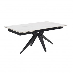 Table de repas extensible 160/240 cm céramique blanc marbré mat et pied étoile en métal noir - NEVADA 06