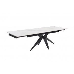 Table de repas extensible 160/240 cm céramique blanc marbré mat et pied étoile en métal noir - NEVADA 06