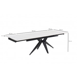 Table de repas extensible 160/240 cm céramique blanc marbré mat et pied étoile en métal noir - NEVADA 06