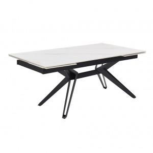 Table de repas extensible 160/240 cm céramique blanc marbré mat et pied trapèze en métal noir - NEVADA 07