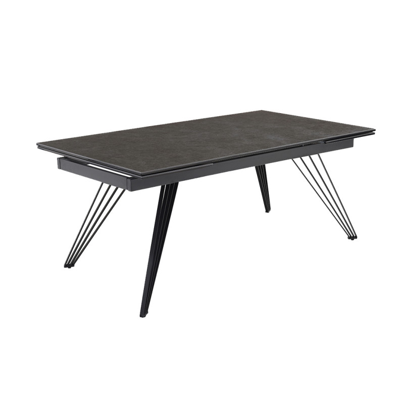 Table de repas extensible 160/240 cm céramique gris anthracite mat et pieds filaires inclinés métal noir - UTAH 01