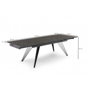 Table de repas extensible 160/240 cm céramique gris anthracite mat et pieds filaires inclinés métal noir - UTAH 01