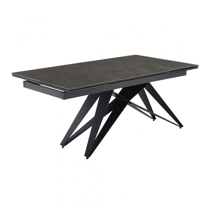 Table de repas extensible 160/240 cm céramique gris anthracite mat et pied géométrique luge métal noir - UTAH 03