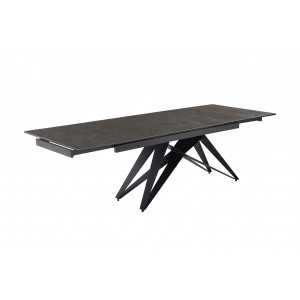 Table de repas extensible 160/240 cm céramique gris anthracite mat et pied géométrique luge métal noir - UTAH 03