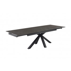 Table de repas extensible 160/240 cm céramique gris anthracite mat et pied épais croisé en métal noir - UTAH 04