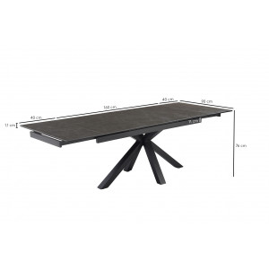 Table de repas extensible 160/240 cm céramique gris anthracite mat et pied épais croisé en métal noir - UTAH 04