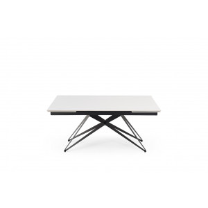 Table de repas extensible 160/240 cm céramique blanc mat et pied géométrique luge métal noir - OREGON 03
