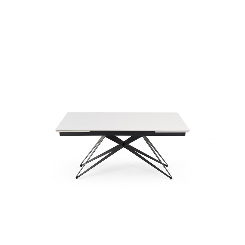 Table de repas extensible 160/240 cm céramique blanc mat et pied géométrique luge métal noir - OREGON 03