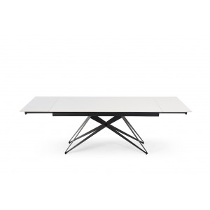 Table de repas extensible 160/240 cm céramique blanc mat et pied géométrique luge métal noir - OREGON 03