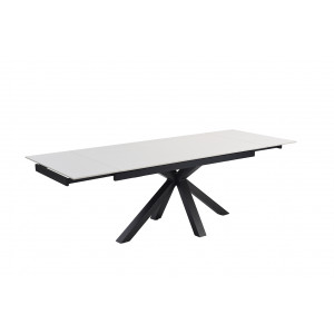 Table de repas extensible 160/240 cm céramique blanc mat et pied épais croisé en métal noir - OREGON 04