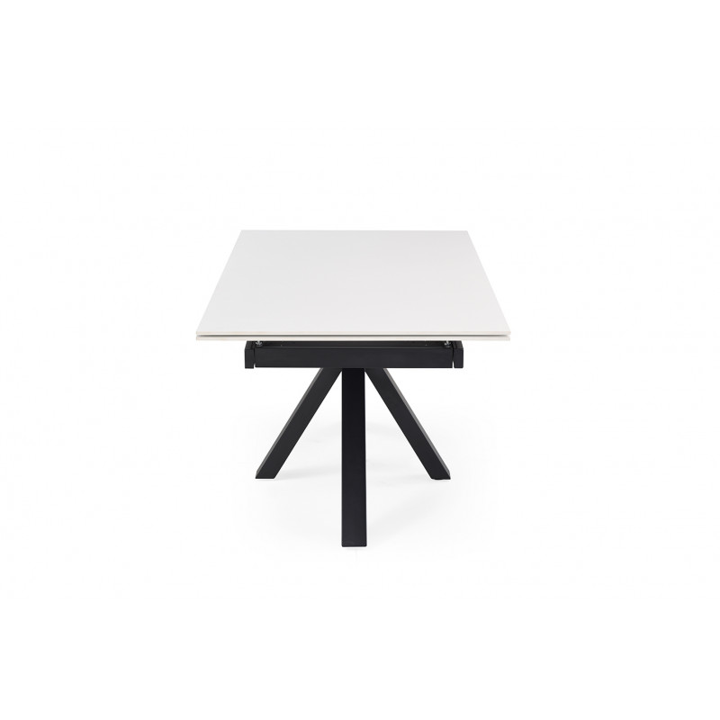 Table de repas extensible 160/240 cm céramique blanc mat et pied épais croisé en métal noir - OREGON 04