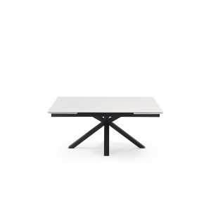 Table de repas extensible 160/240 cm céramique blanc mat et pied épais croisé en métal noir - OREGON 04