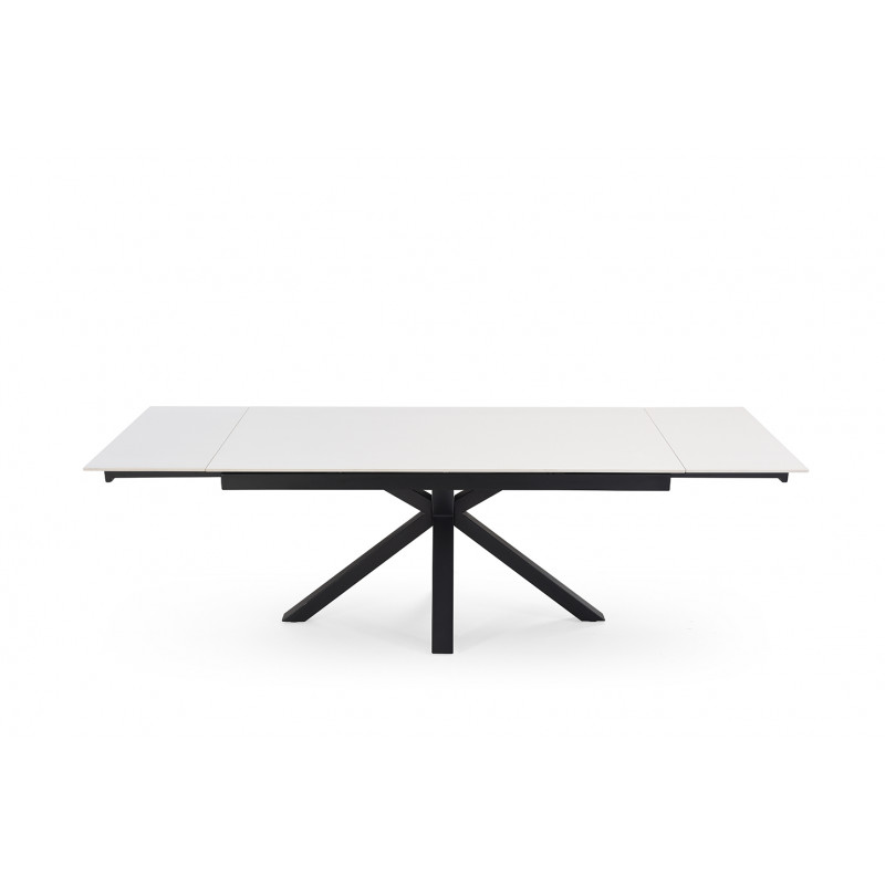 Table de repas extensible 160/240 cm céramique blanc mat et pied épais croisé en métal noir - OREGON 04