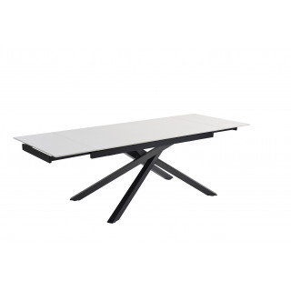 Table de repas extensible 160/240 cm céramique blanc mat et pied torsadé en métal noir - OREGON 05