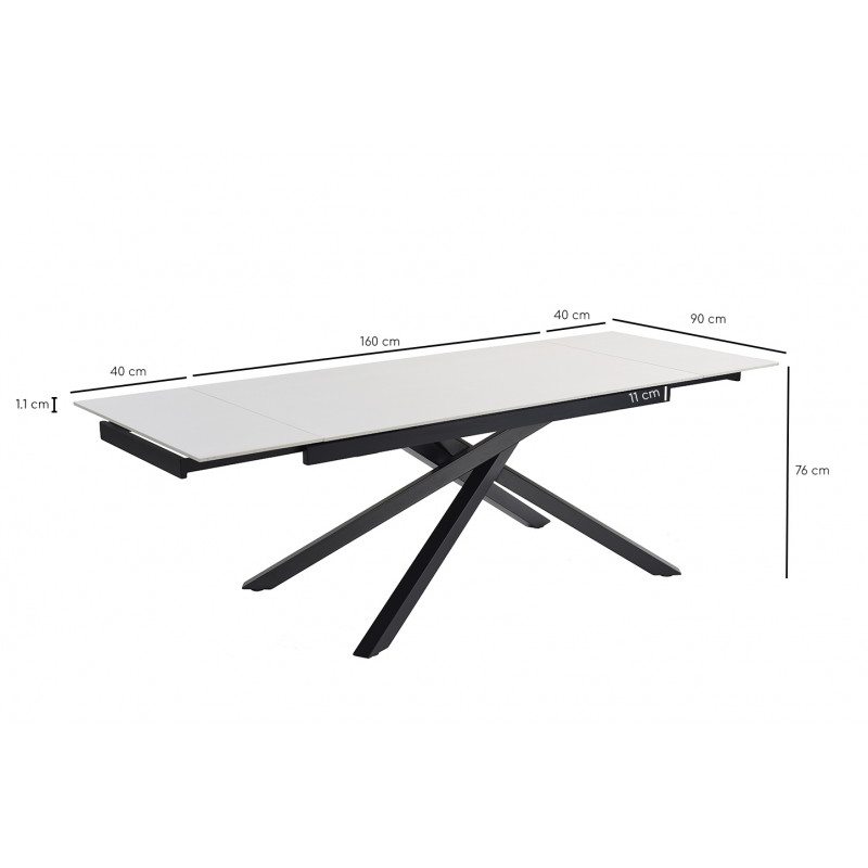 Table de repas extensible 160/240 cm céramique blanc mat et pied torsadé en métal noir - OREGON 05