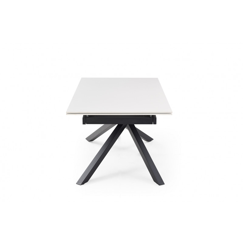 Table de repas extensible 160/240 cm céramique blanc mat et pied torsadé en métal noir - OREGON 05