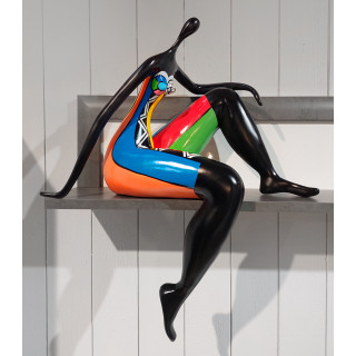 Statue femme pensive avec peintures multicolores H70 cm - MAMA THINK