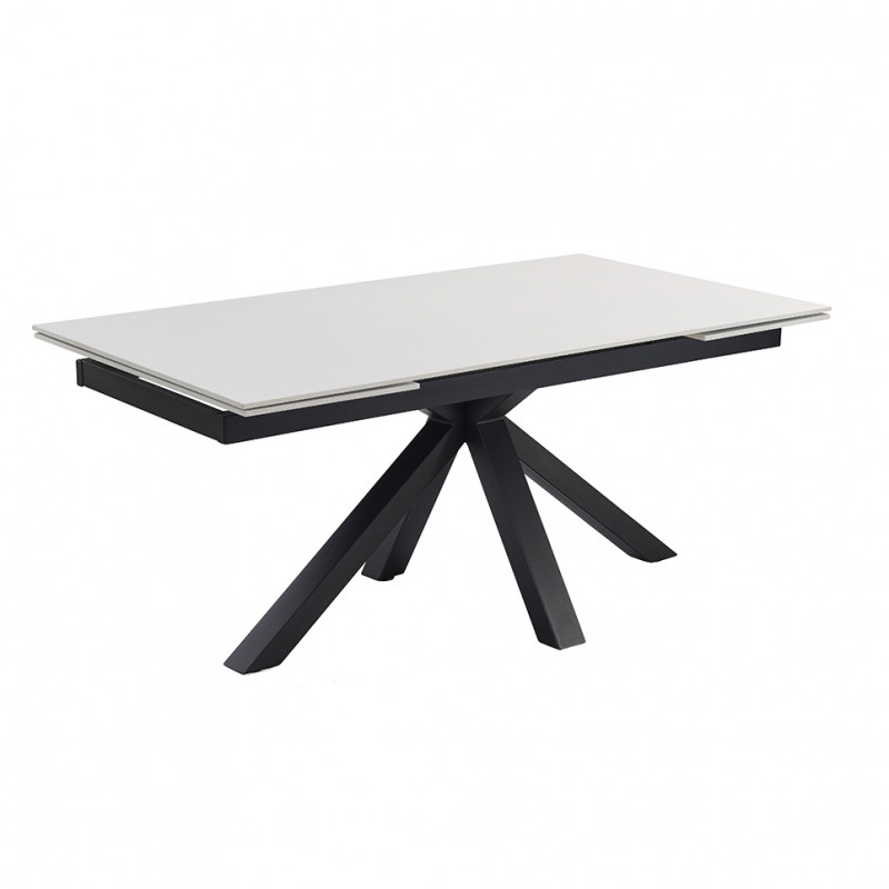 Table de repas extensible 160/240 cm céramique blanc mat et pied épais croisé en métal noir - OREGON 04