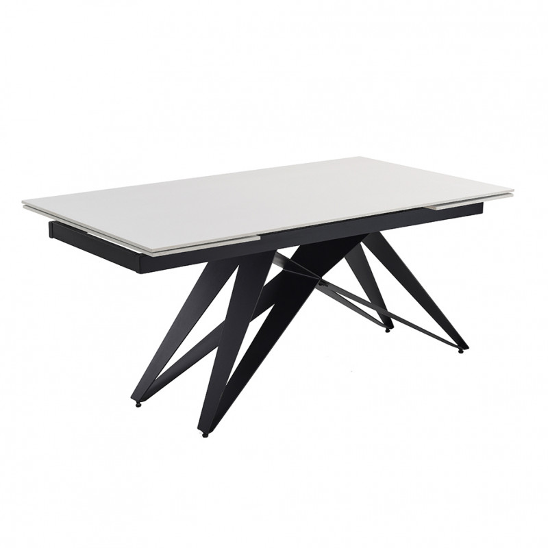 Table extensible 160/240 cm céramique blanc pied géométrique - OREG