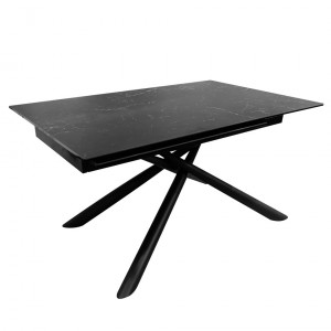 Table extensible en céramique noir marbré pieds métal emmêlé - TOURNY