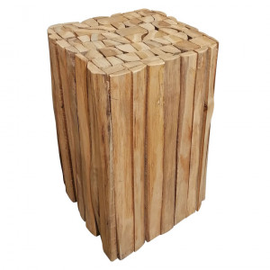Tabouret cube entièrement en bois de teck branches découpées - TAMARA