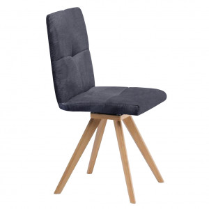 Lot de 2 chaises rotatives 180° capitonnées en tissu suédine gris anthracite et piètement en chêne massif - MAKI