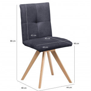 Lot de 2 chaises rotatives 180° capitonnées en tissu suédine gris anthracite et piètement en chêne massif - MAKI