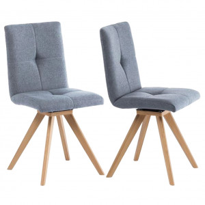 Lot de 2 chaises rotatives 180° capitonnées en tissu gris clair et piètement en chêne massif - MAKI