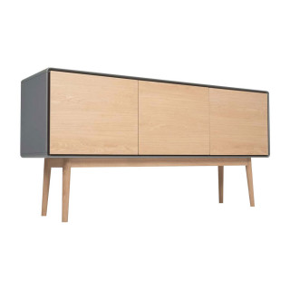 Buffet décor bois de chêne et gris piètement chêne massif - FLIT 3509