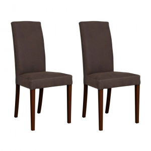 Lot de 2 chaises simili brun structure bois de hêtre massif - MILANO